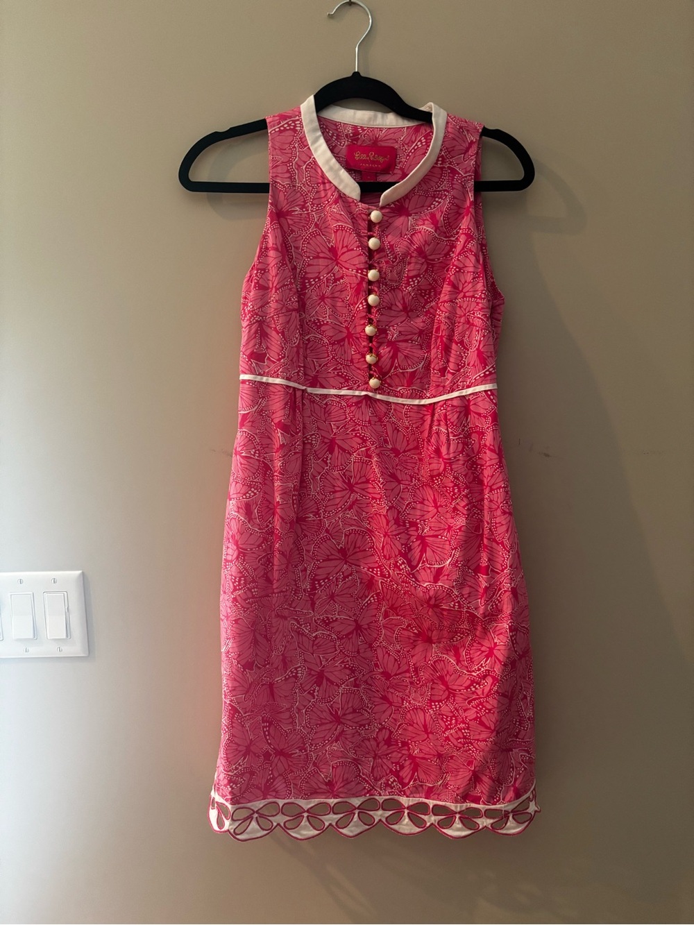 Lilly Pulitzer Pink Butterfly-Print Sleeveless Shell with White Trim